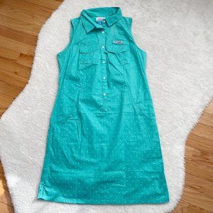 Columbia Women’s PFG Bonehead Sleeveless Shirt Dress, Turquoise Swiss Dot, Sz S